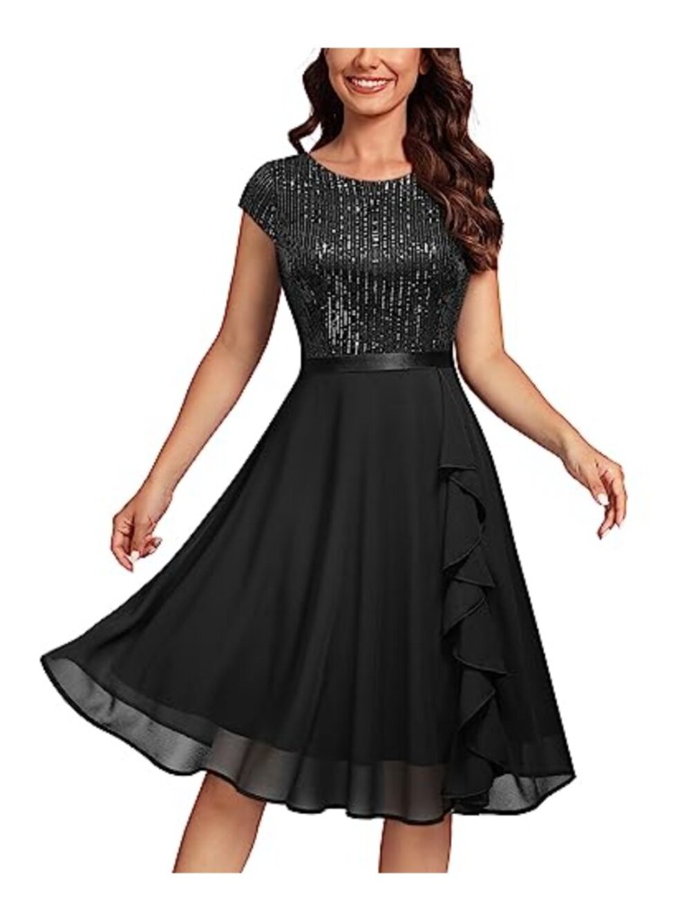 Elegant Sequin Ruffle Cocktail Prom Dress A-Line